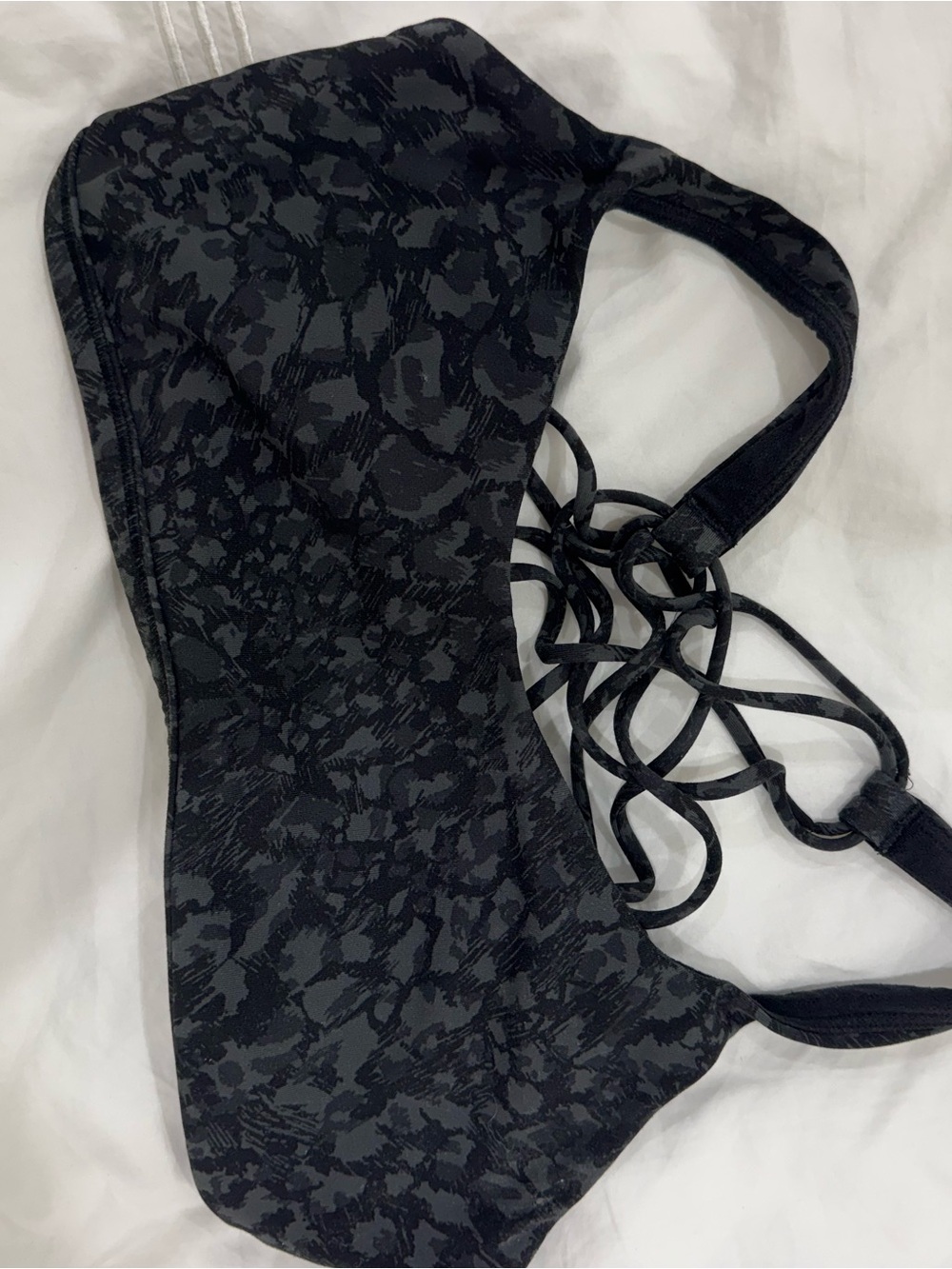 Lululemon Athletica Black & Charcoal Pattern Strappy Sports Bra- Light Support